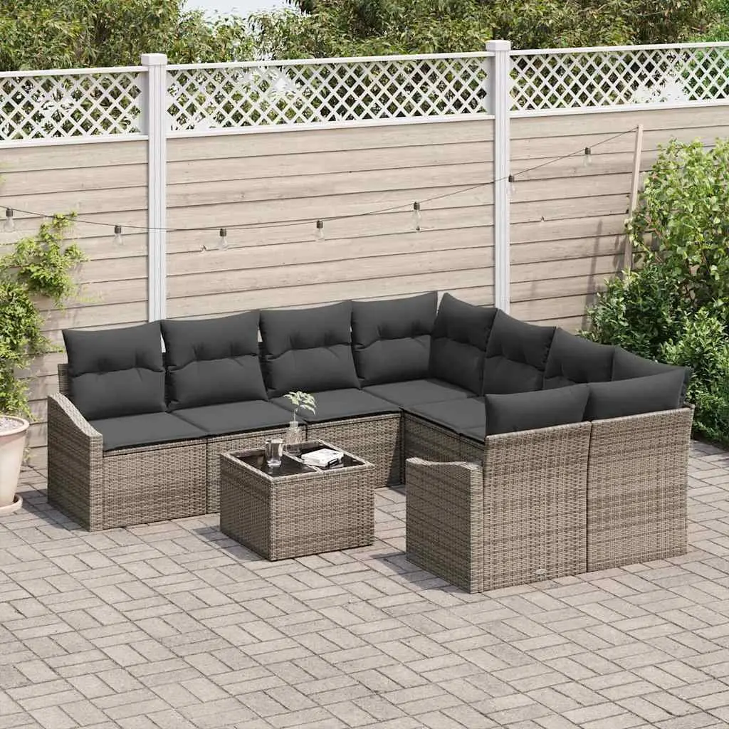 Outdoor Sofa Set Modular Seating 9 Piece Grey Poly Rattan Garden Furniture
