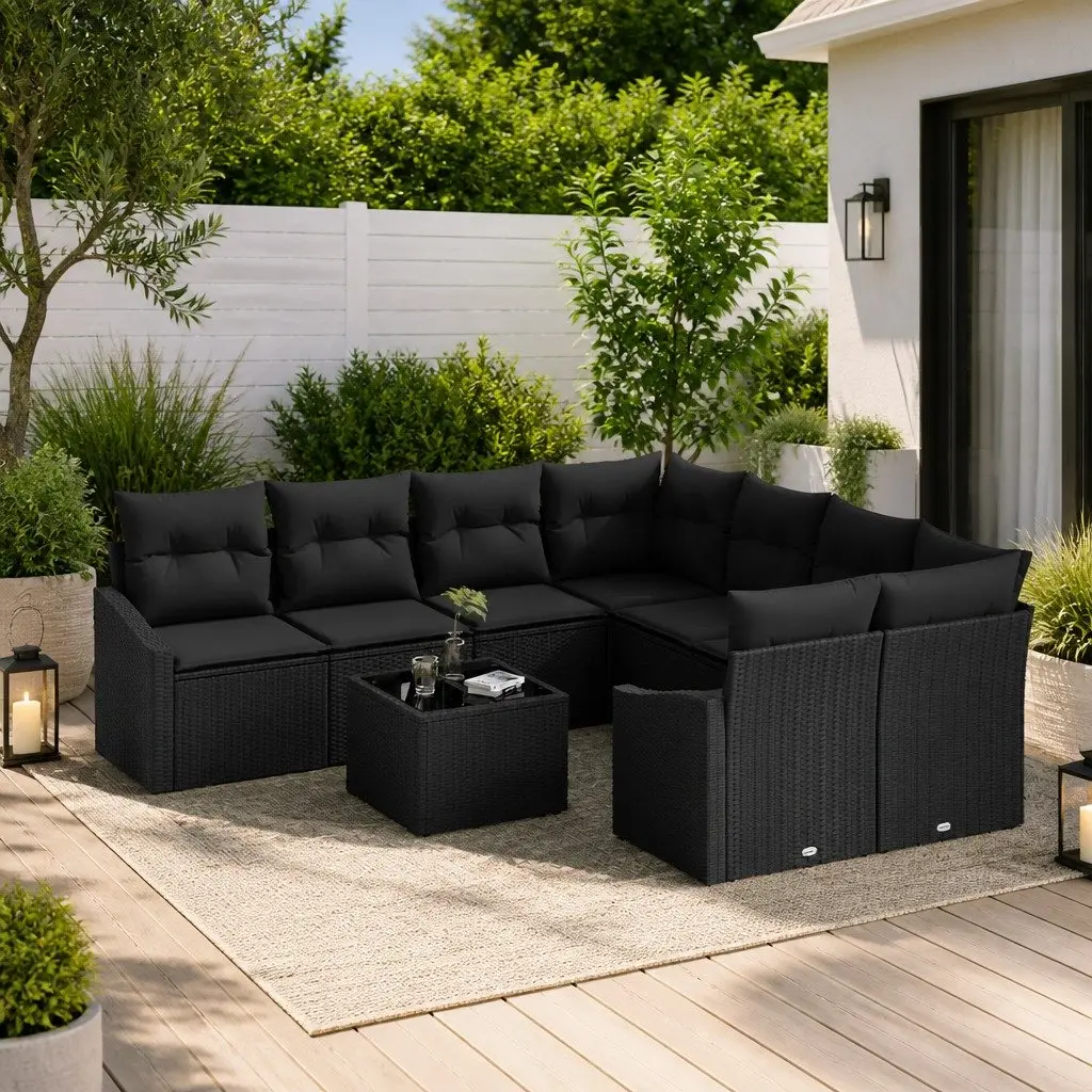 Outdoor Sofa Set 9 Pieces Modular Garden Seating Poly Rattan Black