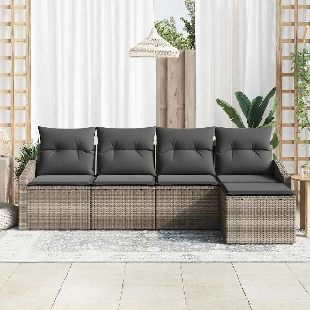 Outdoor Sofa Set Modular Garden Furniture 5 Pieces Grey Poly Rattan
