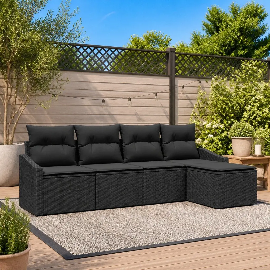 Outdoor Sofa Set Modular Garden Patio Furniture 5 Pieces Black Poly Rattan