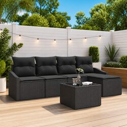 Comfortable 6-Piece Black Outdoor Sofa Set with Storage Bag