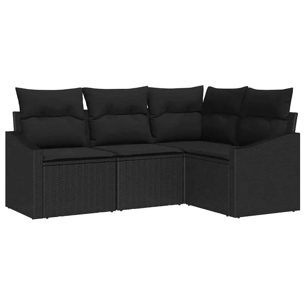 Outdoor Garden Sofa Set 4 Piece Black Poly Rattan Patio Furniture