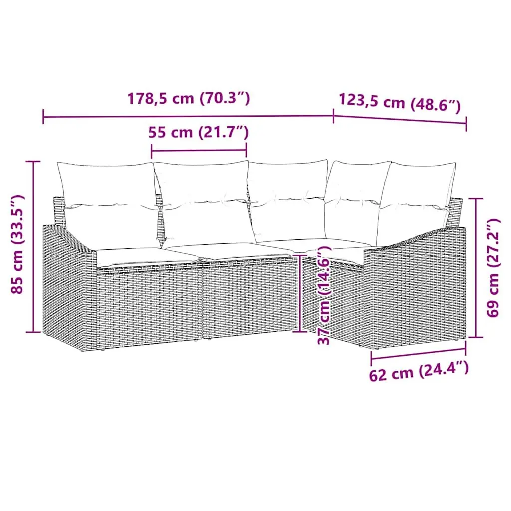 Outdoor Garden Sofa Set 4 Piece Black Poly Rattan Patio Furniture