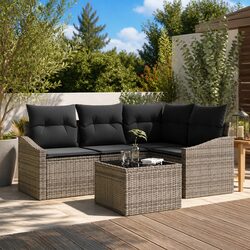 Outdoor Garden Sofa Set 5 Piece Corner Lounge Seating with Cushion Light Grey