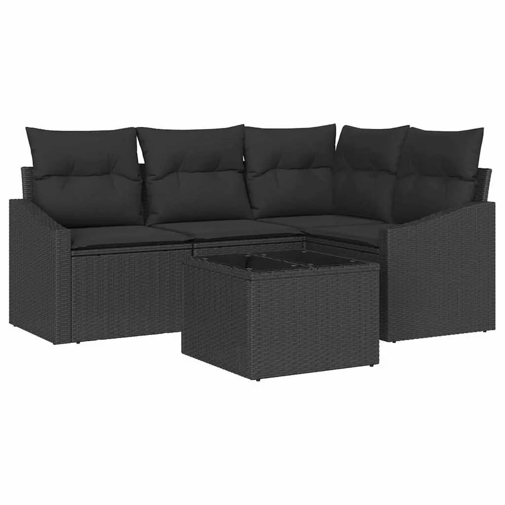 Outdoor Garden Sofa Set 5 Piece Black Poly Rattan Sectional Furniture