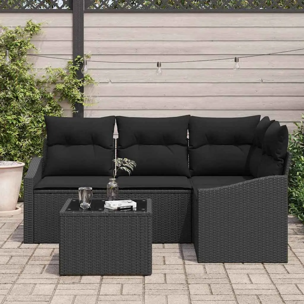 Outdoor Garden Sofa Set 5 Piece Black Poly Rattan Sectional Furniture
