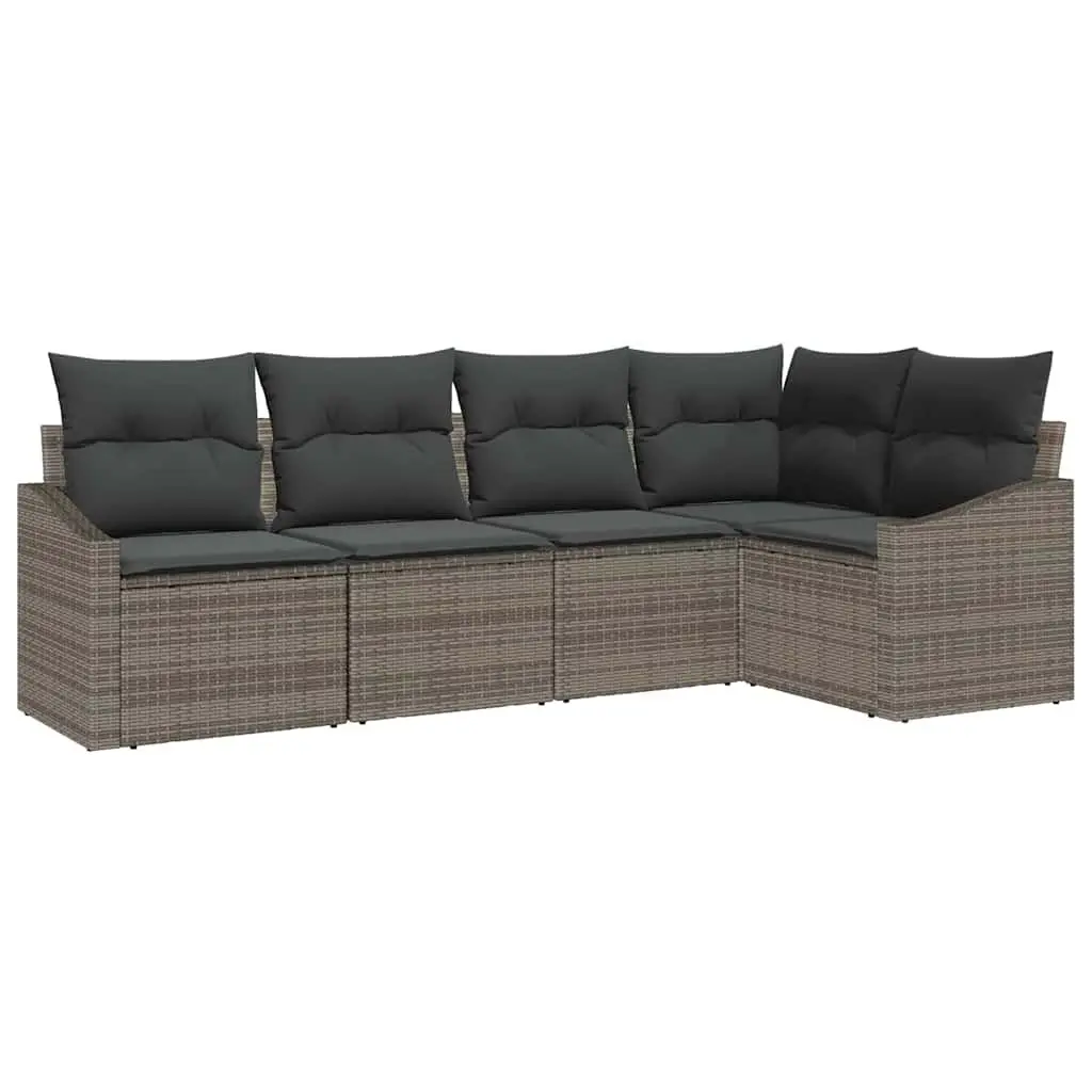 Outdoor Garden Sofa Set 5 Piece Grey Poly Rattan Furniture Seating Lounge