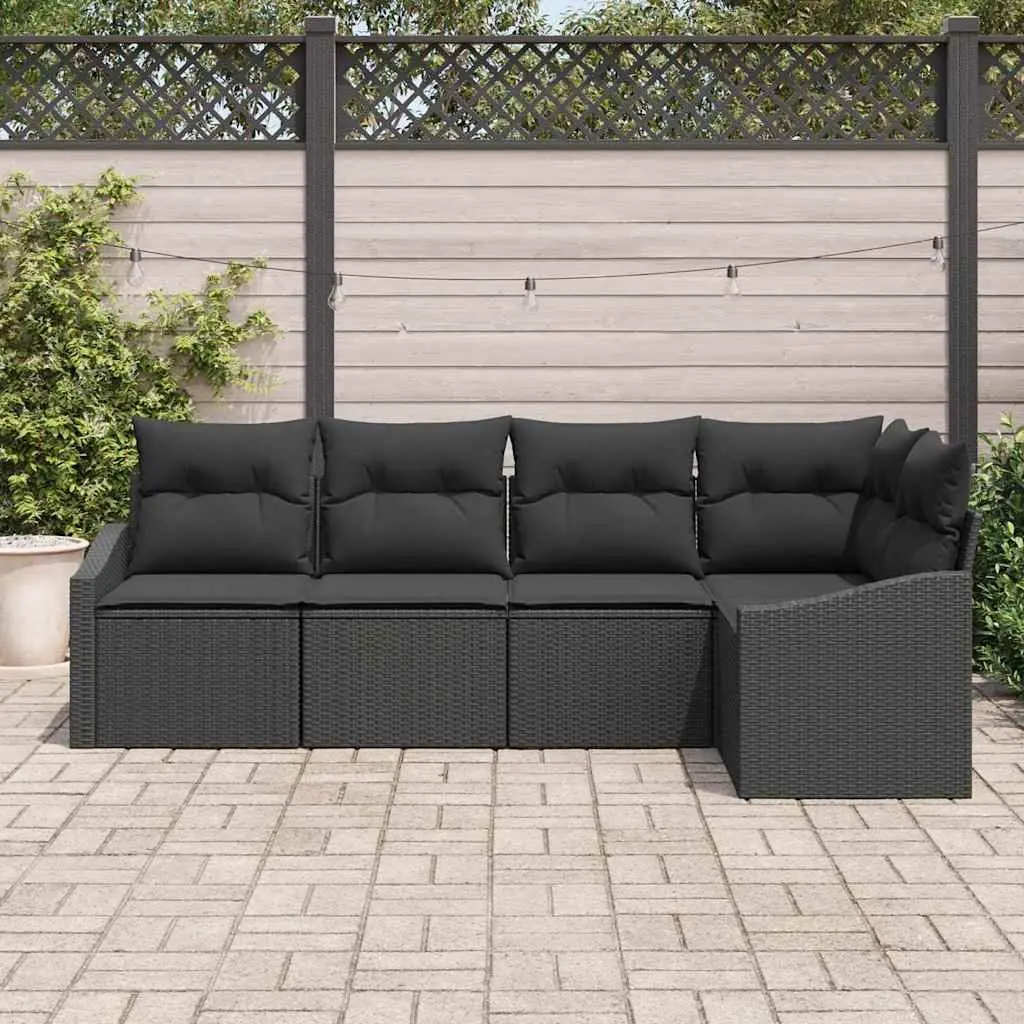 Outdoor Sofa Set 5 Pieces Modular Lounge Seating Black Poly Rattan Garden Furniture