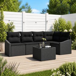Comfortable 6-Piece Black Rattan Outdoor Sofa Set