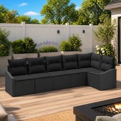 Reliable 6-Piece Black Poly Rattan Garden Sofa Set