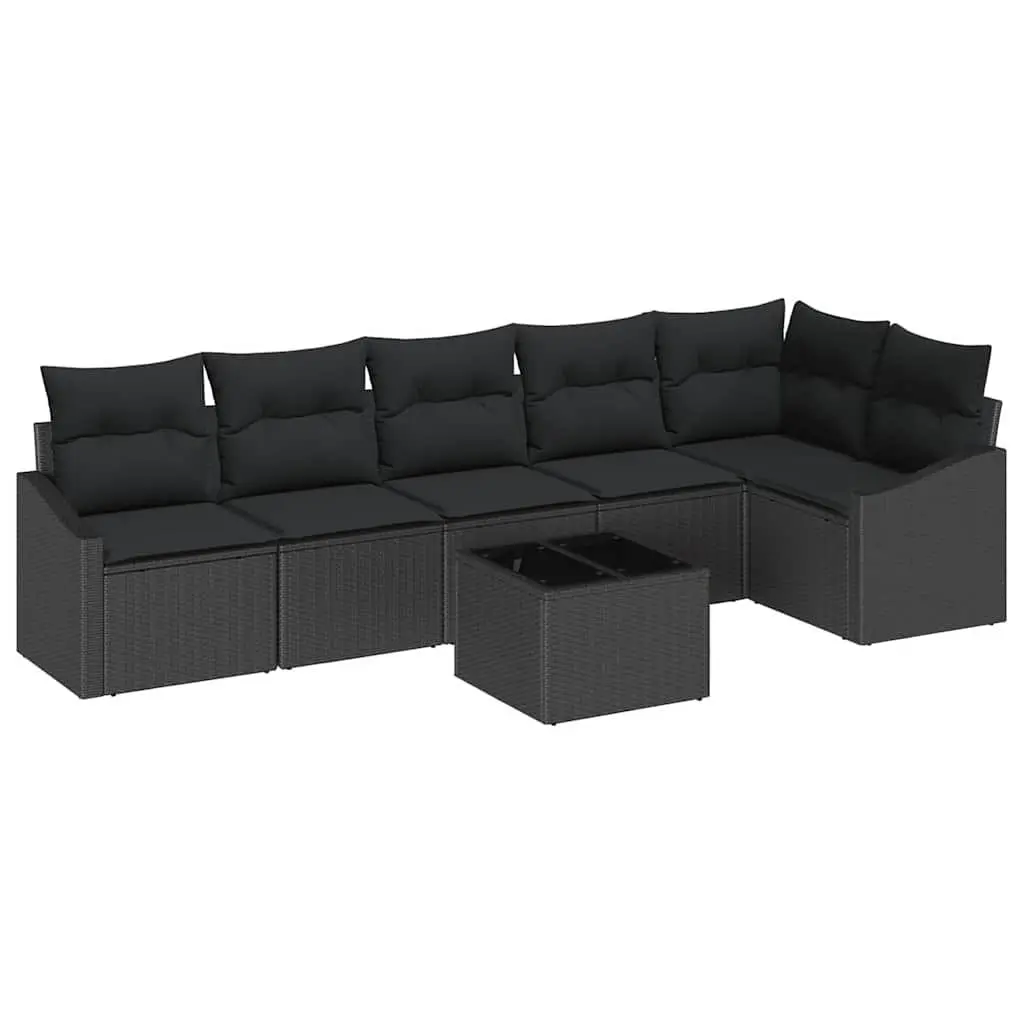 Outdoor Sofa Set 7 Piece Garden Lounge Furniture Black Poly Rattan Patio
