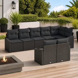 Comfortable 8-Piece Black Poly Rattan Sofa Set