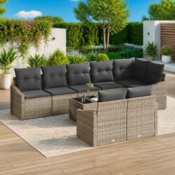 9-Piece Garden Sofa Set in Light Grey with Storage