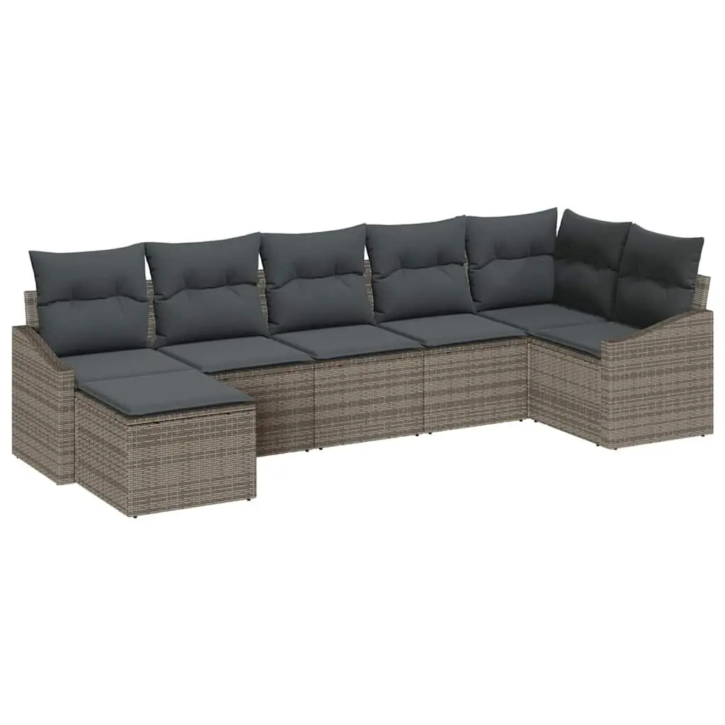 Garden Sofa Set 7pcs Outdoor Furniture Modular Seating Grey Poly Rattan Steel