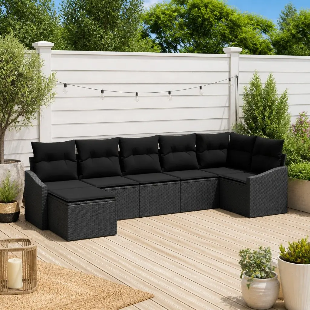 Garden Sofa Set Modular Outdoor Furniture 7 Piece Black Poly Rattan