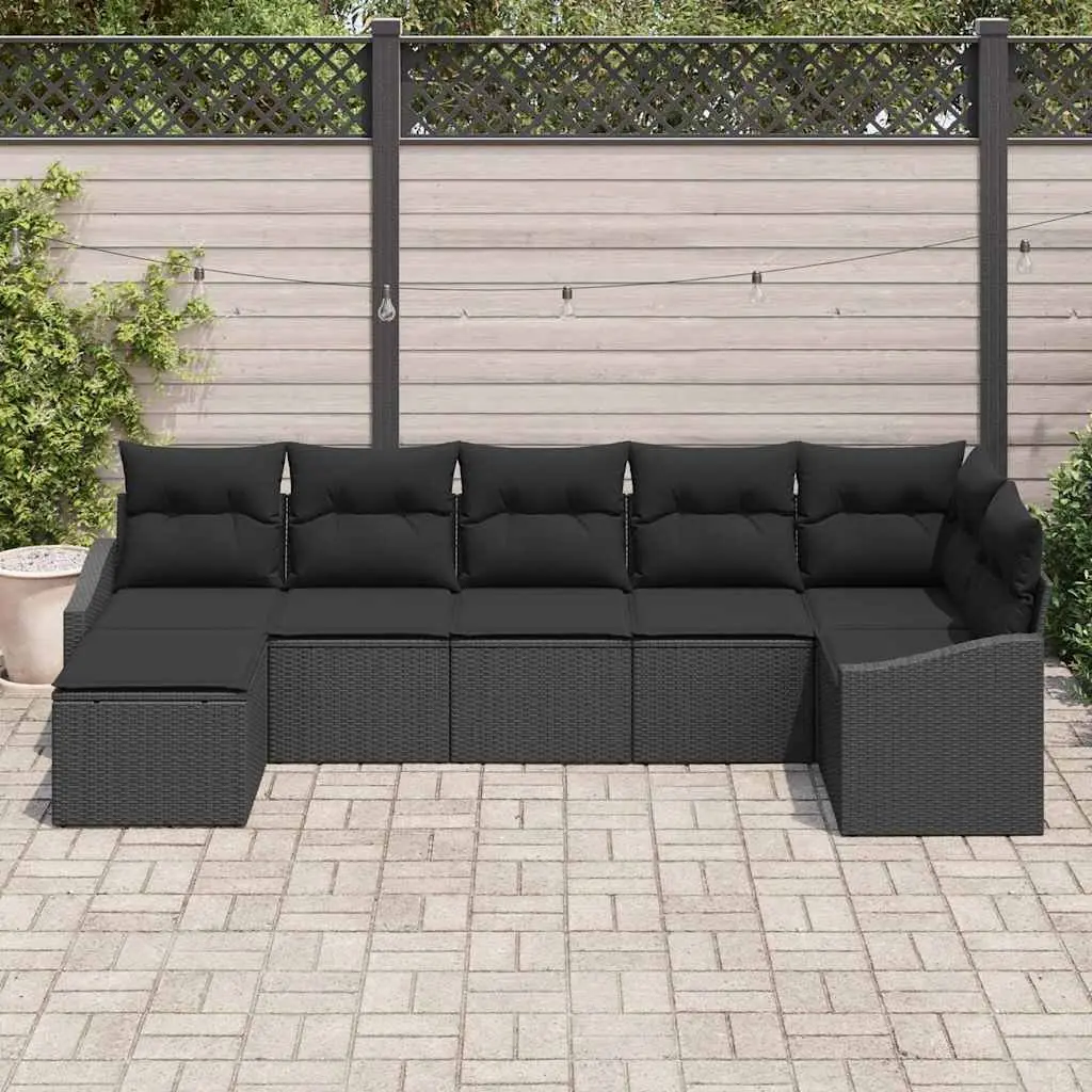 Garden Sofa Set Modular Outdoor Furniture 7 Piece Black Poly Rattan