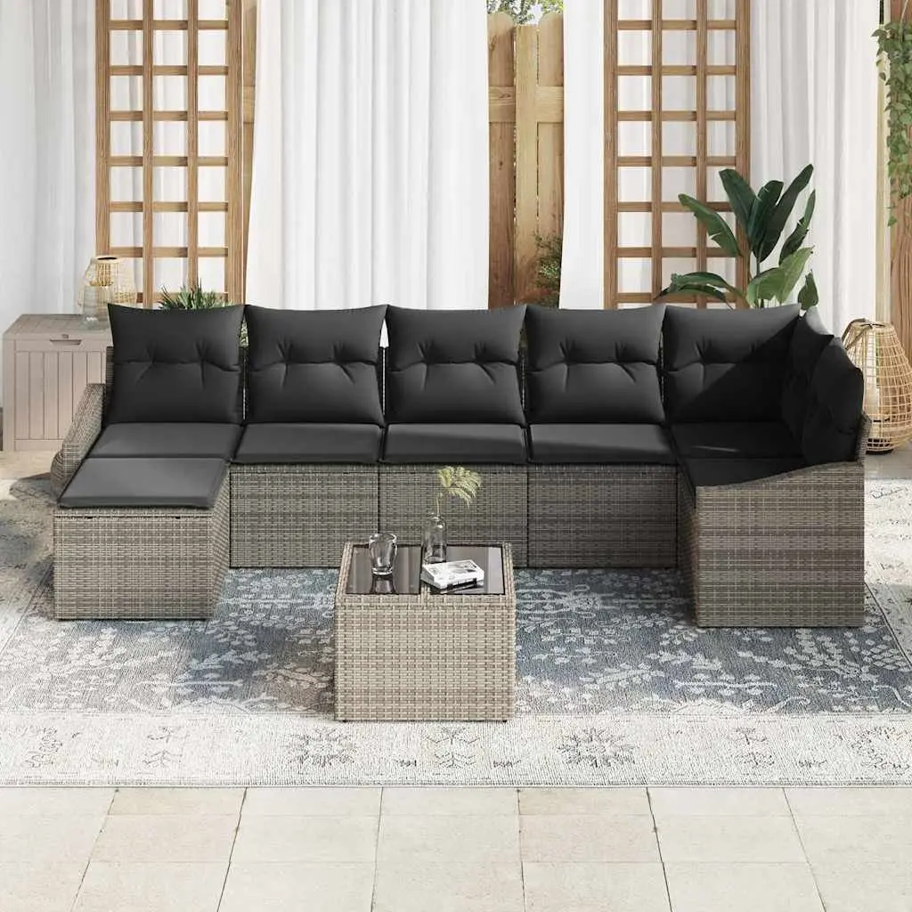 Outdoor Garden Sofa Set Modular Light Grey 8 Piece Poly Rattan Furniture