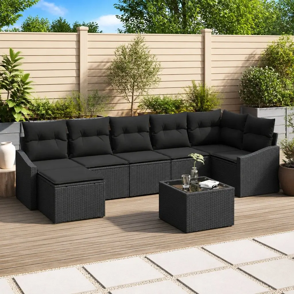 Garden Sofa Set Modular Outdoor Furniture 8 Pieces Black Poly Rattan