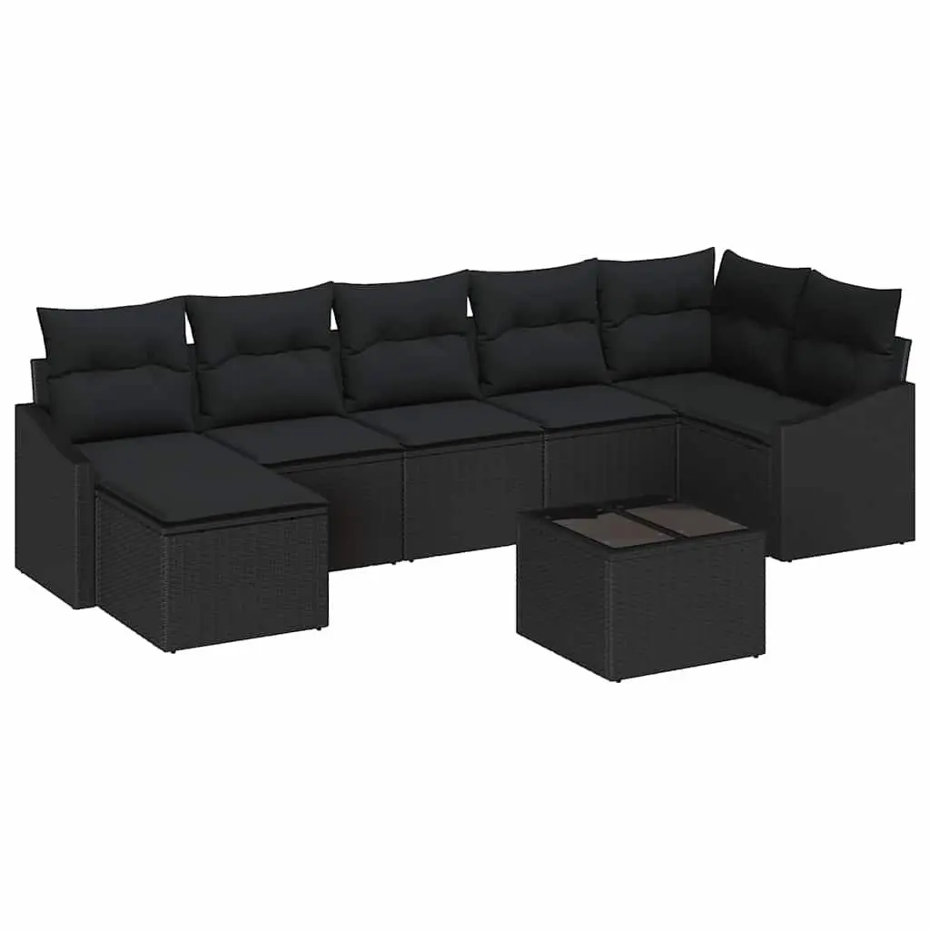 Garden Sofa Set Modular Outdoor Furniture 8 Pieces Black Poly Rattan