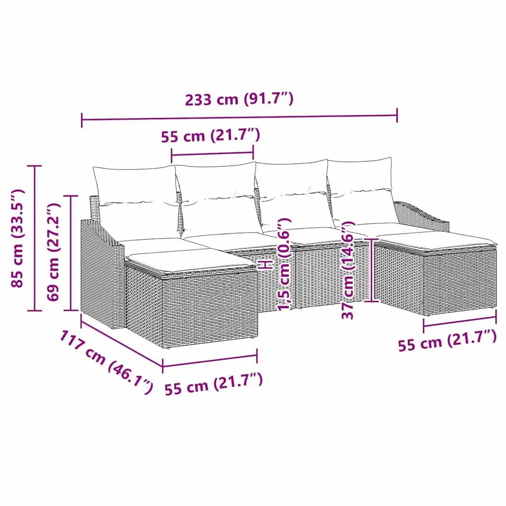 Garden Dining Set 6 Piece Outdoor Table Chairs Black Poly Rattan Patio Furniture