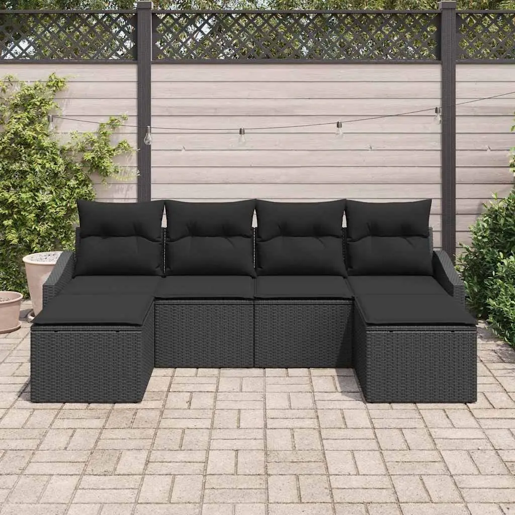 Garden Dining Set 6 Piece Outdoor Table Chairs Black Poly Rattan Patio Furniture