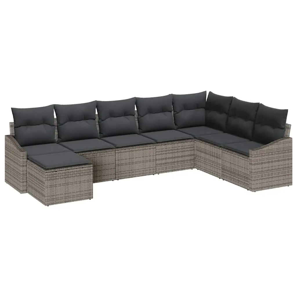 Garden Sofa Set Modular Seating 8 Pieces Grey Poly Rattan Outdoor Furniture