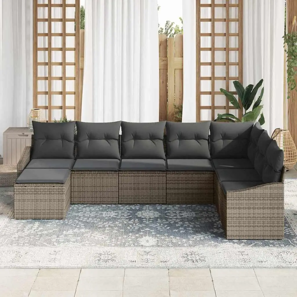 Garden Sofa Set Modular Seating 8 Pieces Grey Poly Rattan Outdoor Furniture