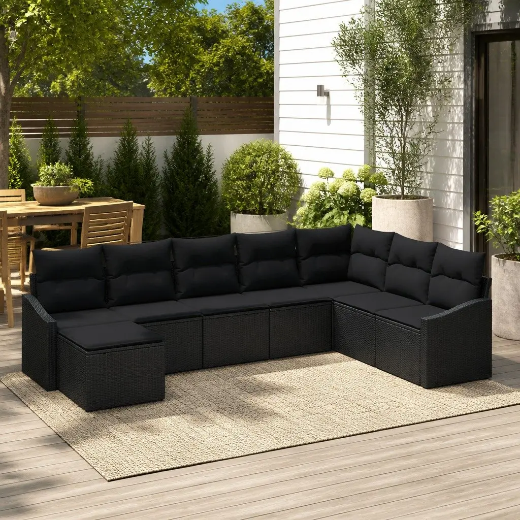 Garden Sofa Set Modular Outdoor Furniture 8 Piece Black Poly Rattan