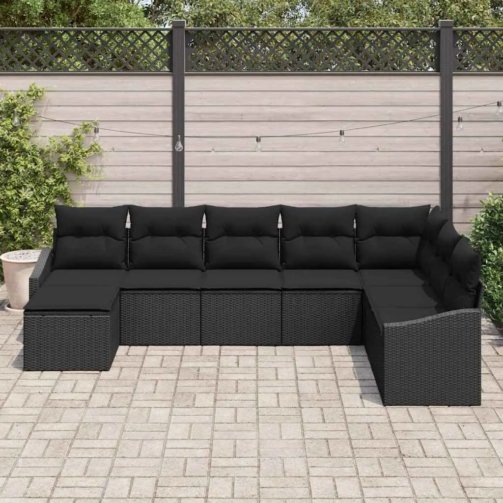 Garden Sofa Set Modular Outdoor Furniture 8 Piece Black Poly Rattan