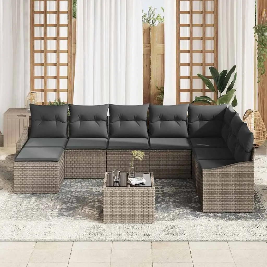 Garden Sofa Set Outdoor Furniture Modular Seating 8 Piece Light Grey Poly Rattan
