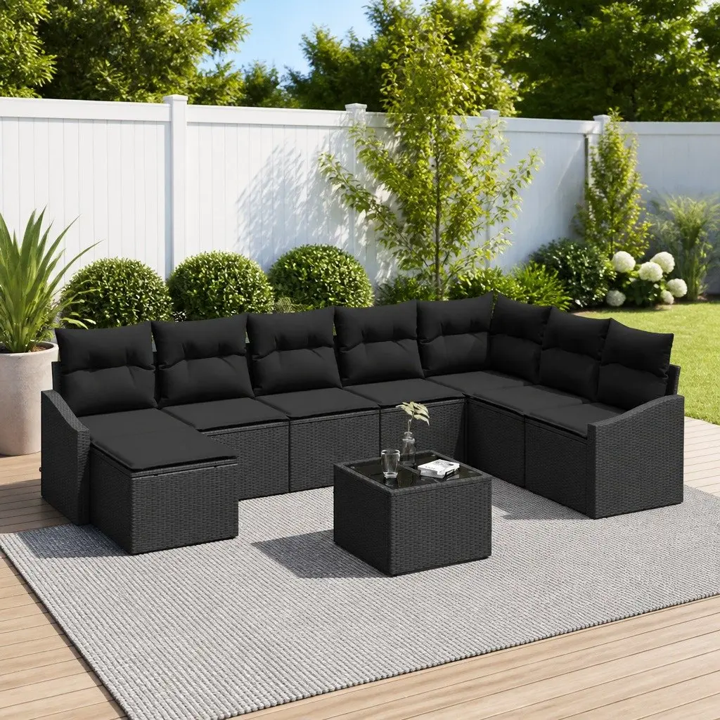 Outdoor Garden Sofa Set 8 Pieces Black Poly Rattan Modular Furniture Seating