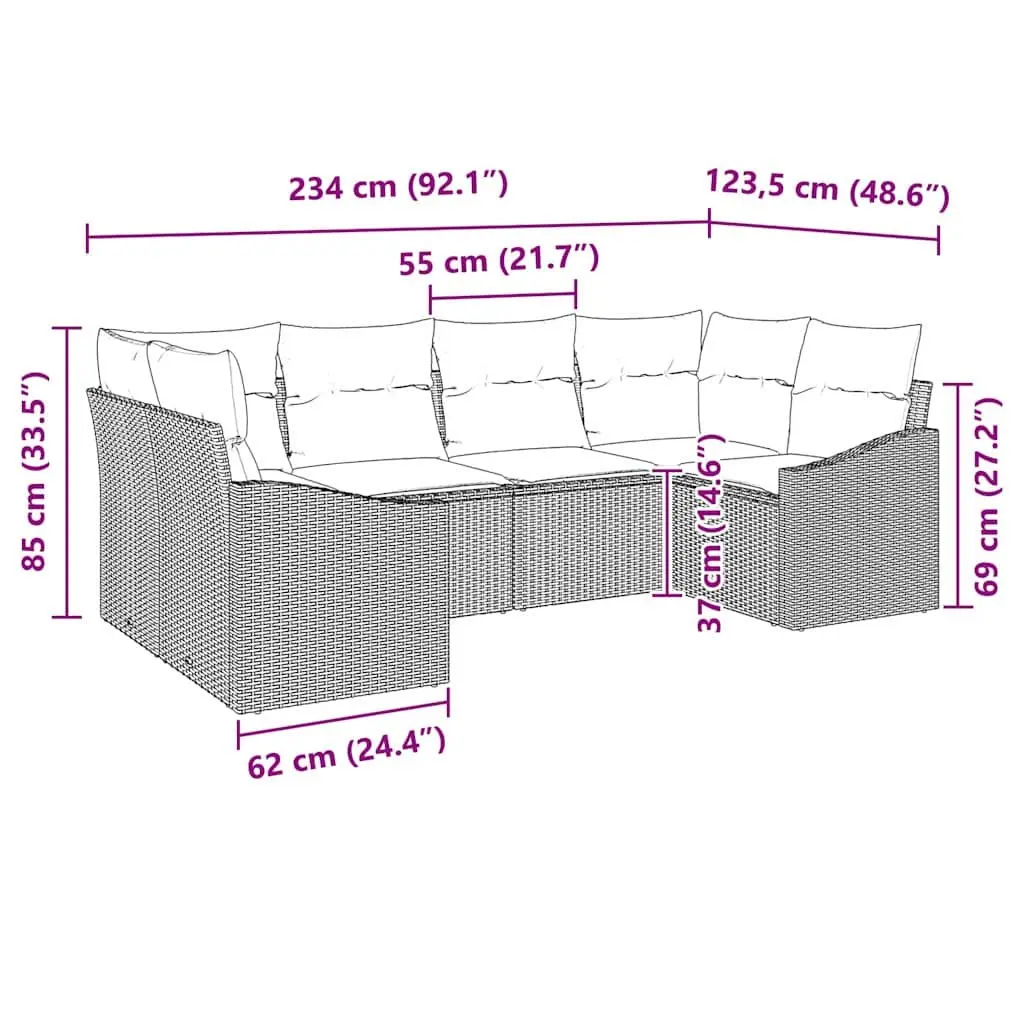 Outdoor Sofa Set 6 Piece Modular Garden Seating Black Poly Rattan Acacia Wood