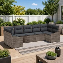 Outdoor Garden Sofa Set 7 Pieces Grey Poly Rattan Modular Storage Furniture
