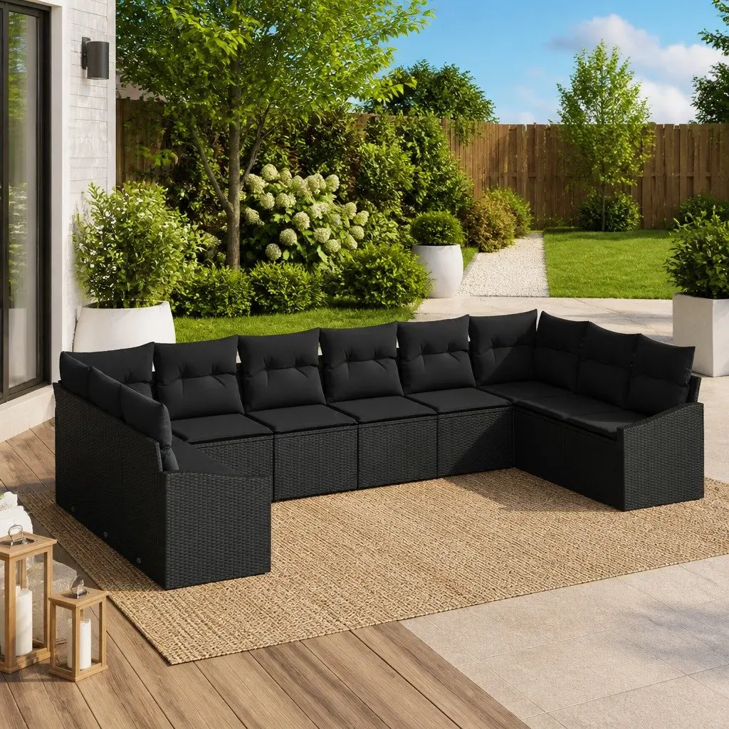 Outdoor Sofa Set Modular 10-Piece Cushioned Storage Black