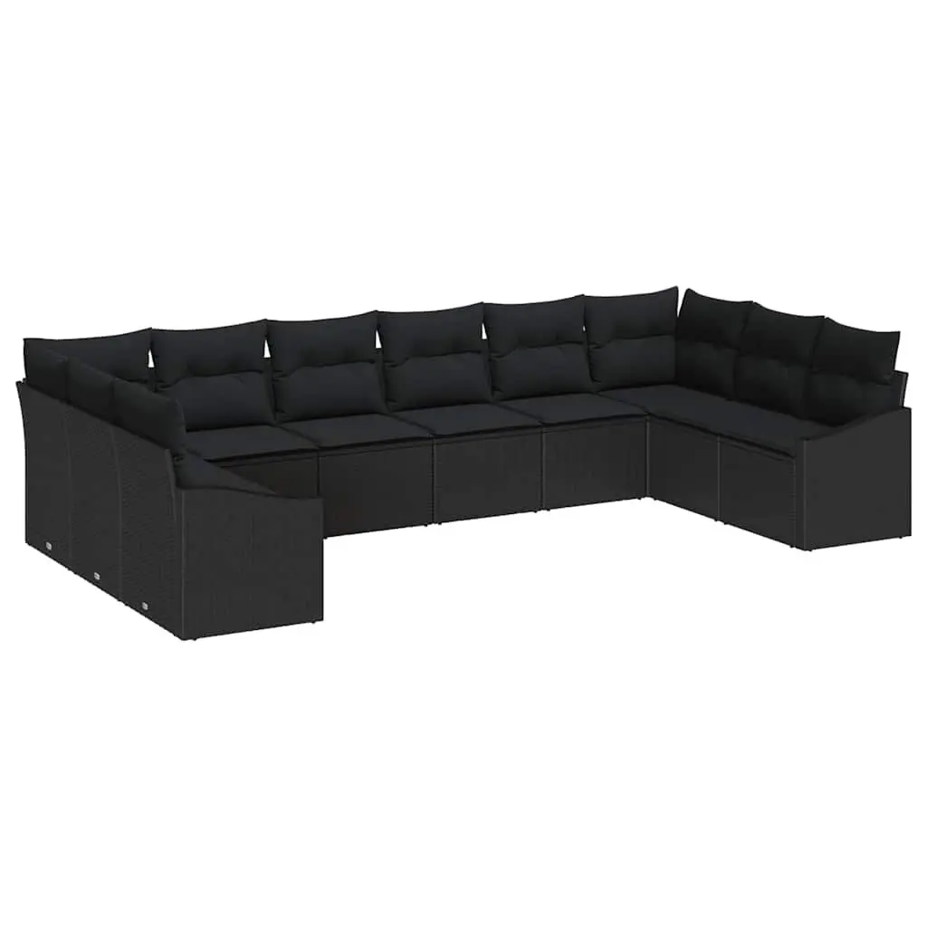 Outdoor Sofa Set Modular 10-Piece Cushioned Storage Black