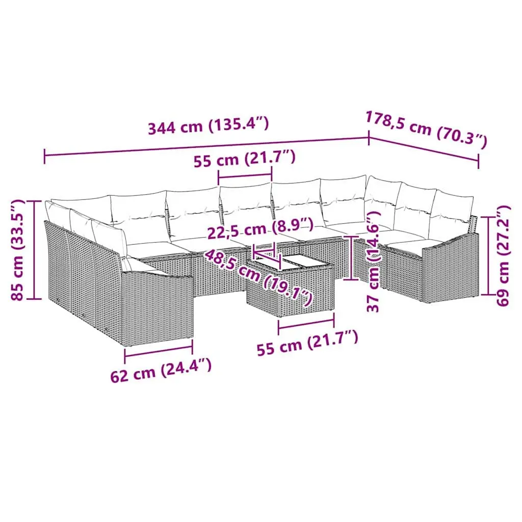 Modular Garden Sofa Set Outdoor Living Cushioned Black Poly Rattan