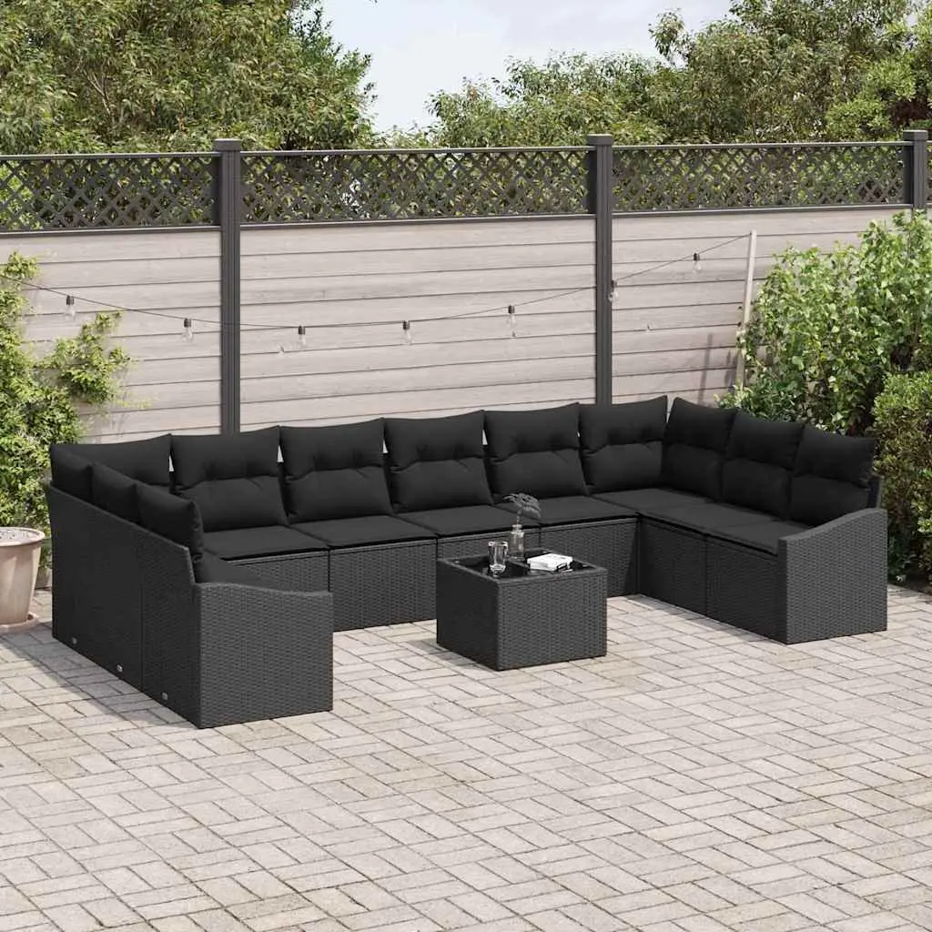Modular Garden Sofa Set Outdoor Living Cushioned Black Poly Rattan