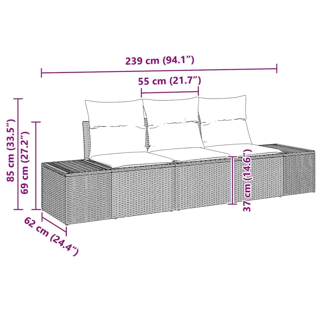 Outdoor Sofa Set Modular Garden Furniture 3 Pieces Grey Poly Rattan
