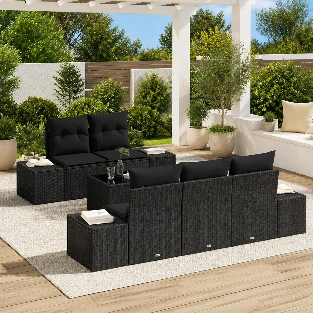 Garden Sofa Set 6 Pieces Black Poly Rattan Outdoor Furniture with Cushions