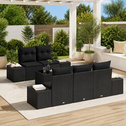 Comfortable Black Poly Rattan Garden Sofa Set - 6 Pieces