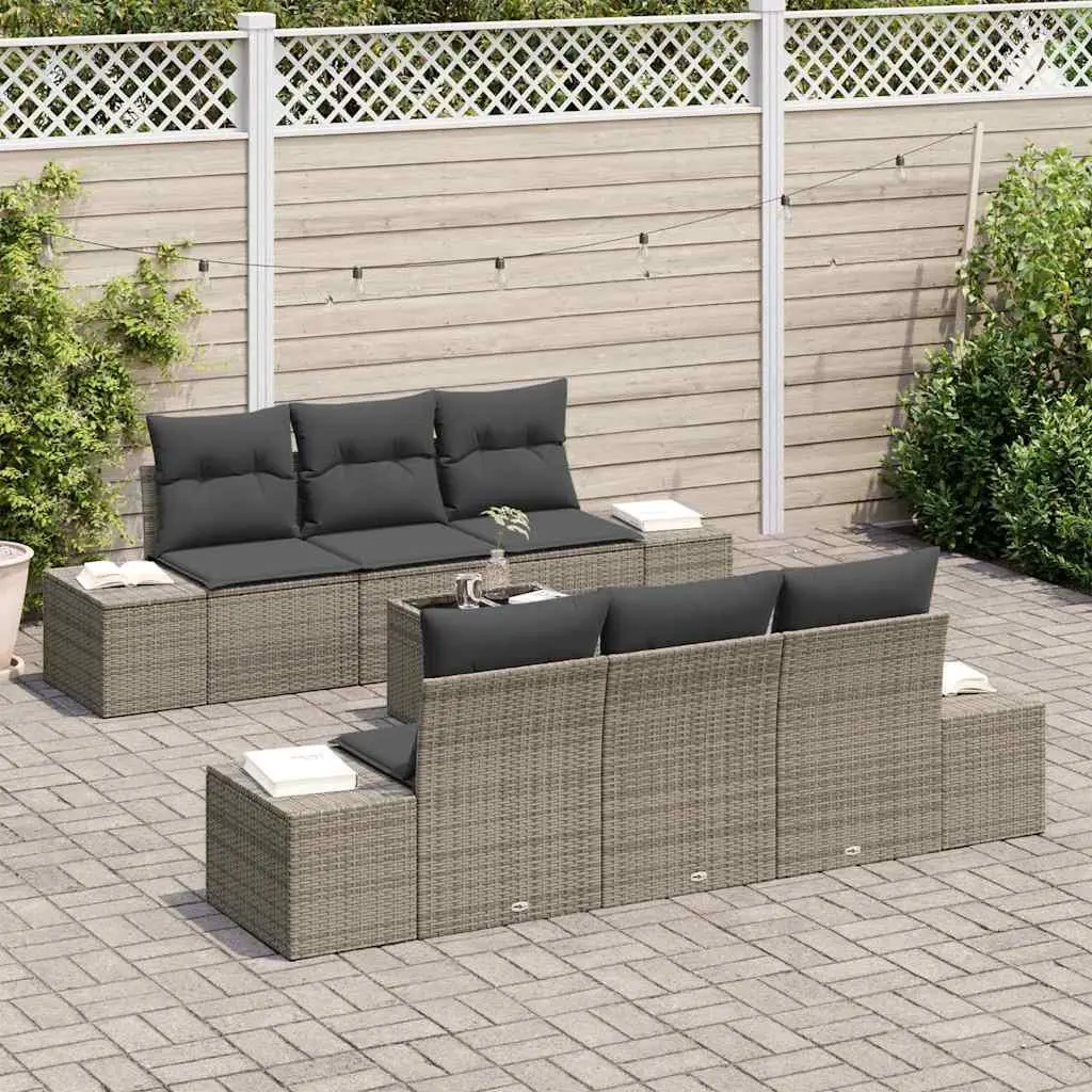 Outdoor Furniture Sofa Set 8 Pieces Grey Poly Rattan Cushions Glass Top Adjustable Height