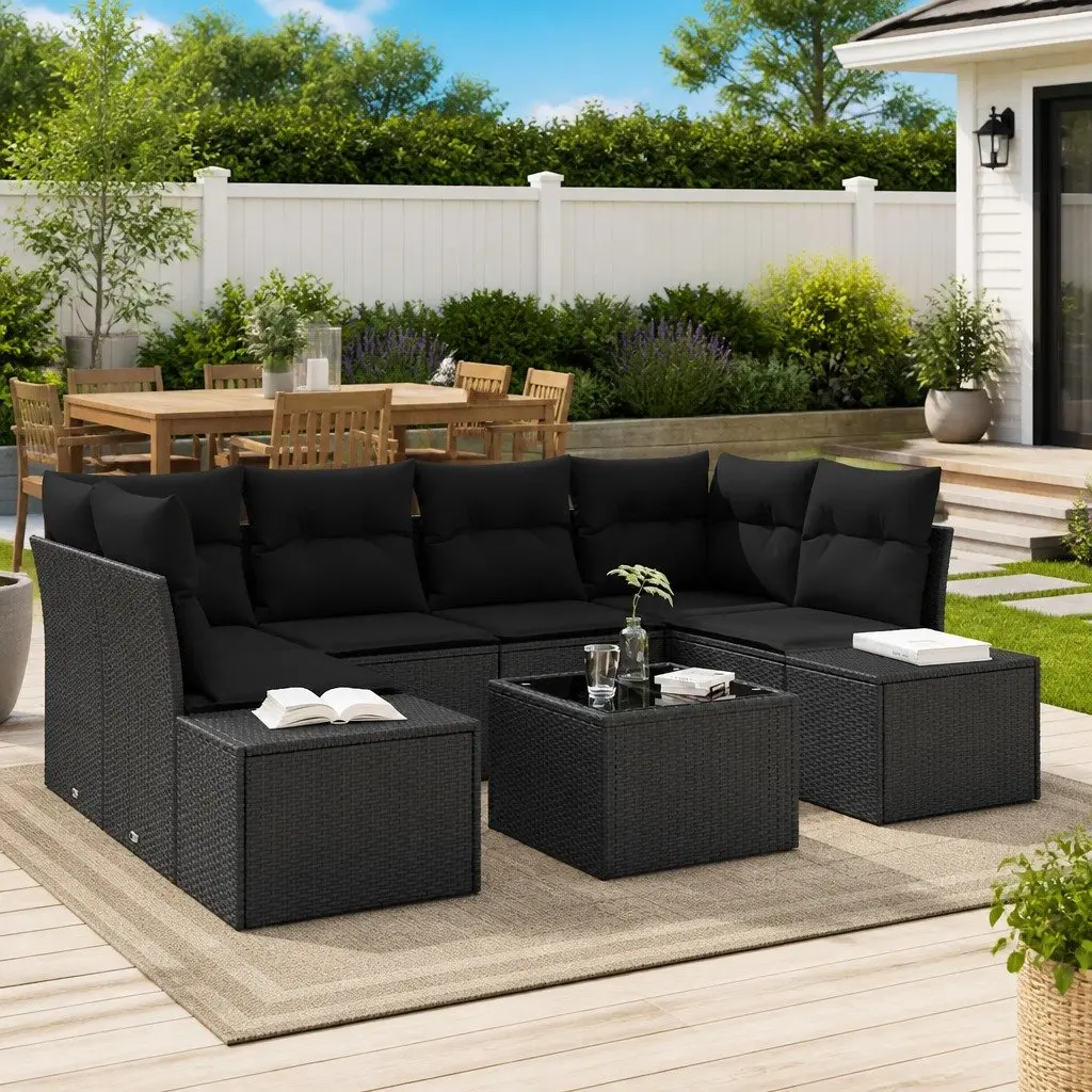 Outdoor Garden Sofa Set 8 Pieces Modular Furniture Black Poly Rattan