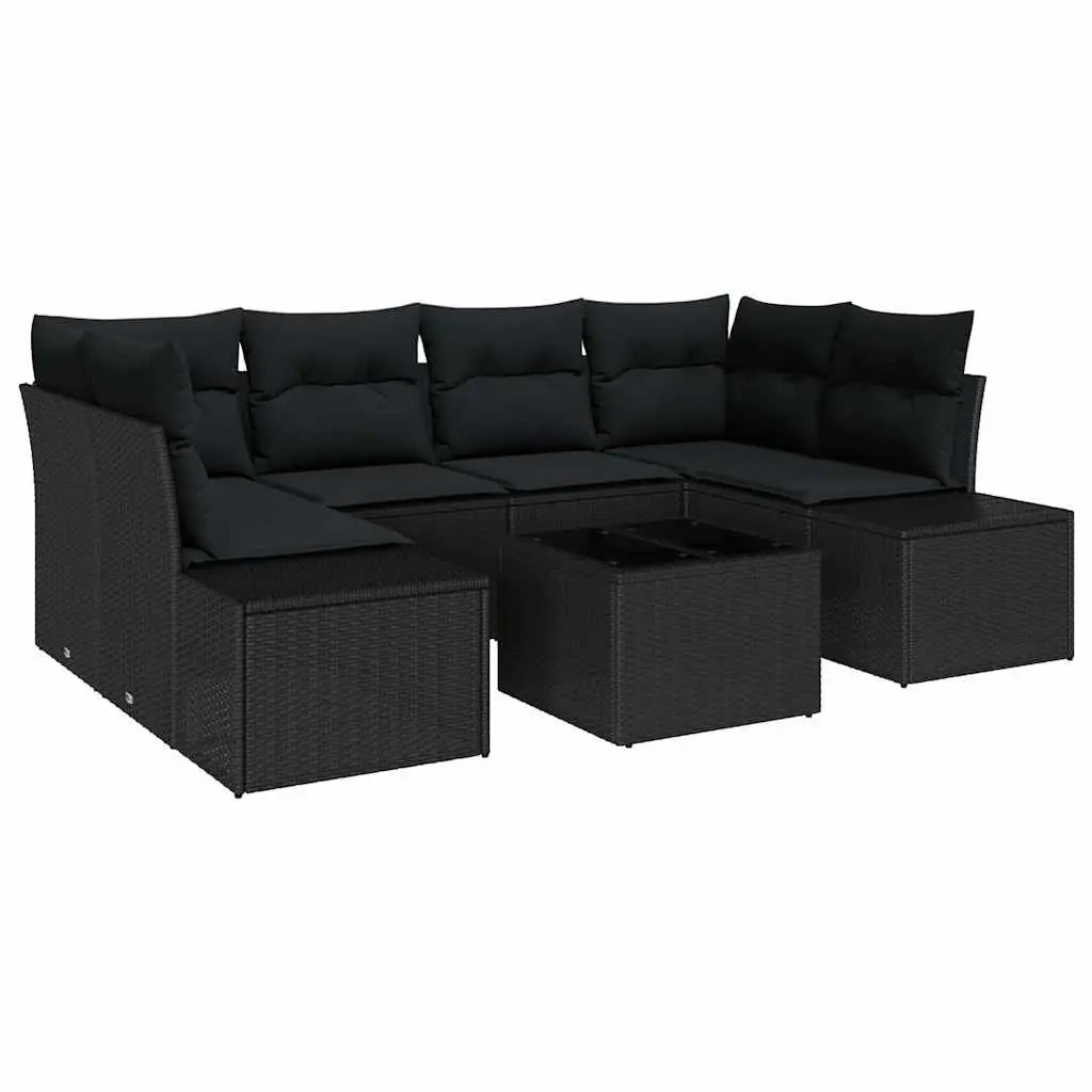 Outdoor Garden Sofa Set 8 Pieces Modular Furniture Black Poly Rattan