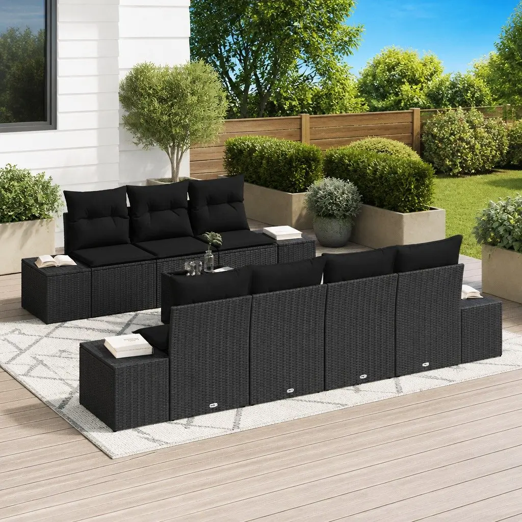 Garden Sofa Set 8 Piece Outdoor Furniture Modular Patio Lounge Black Poly Rattan