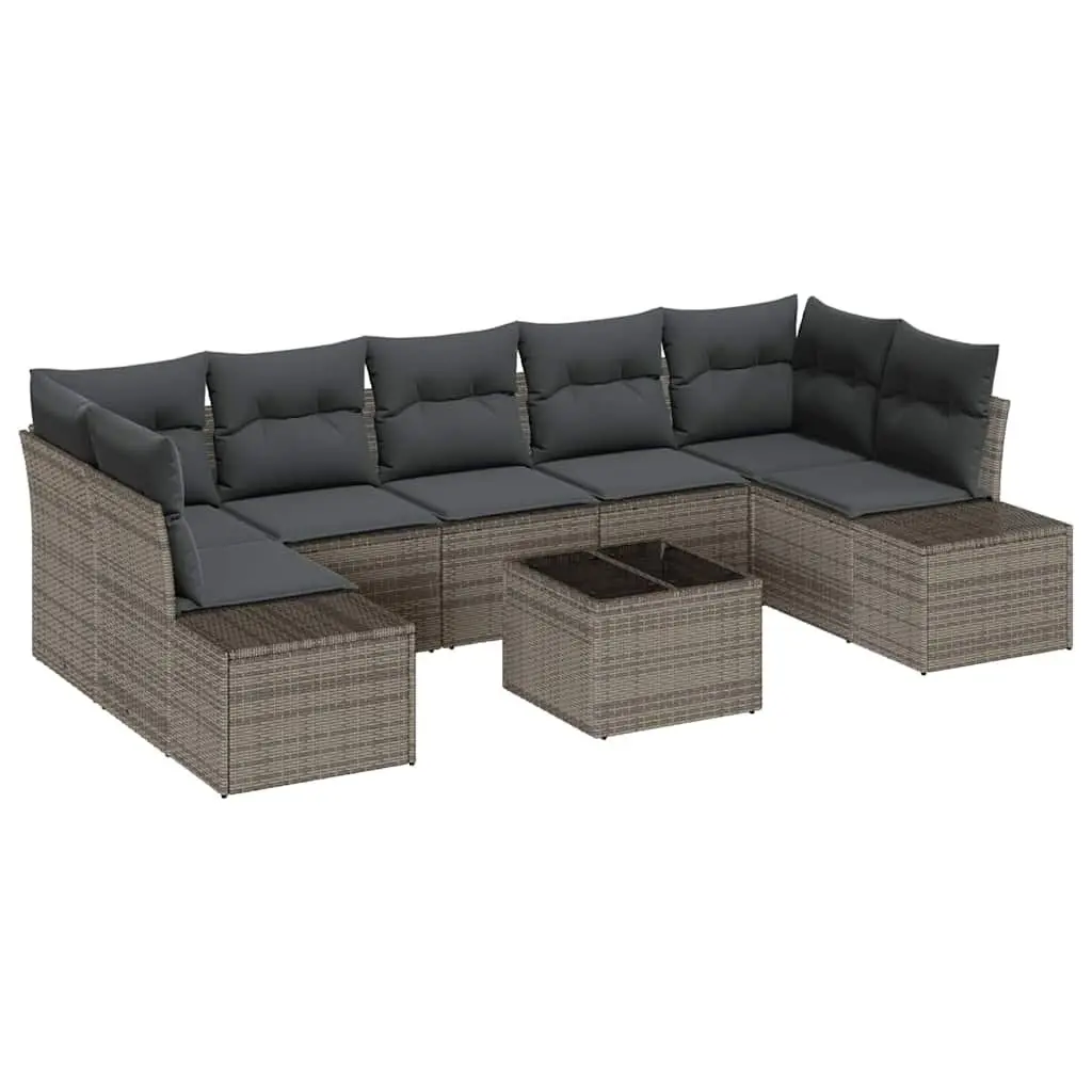8 Piece Grey Poly Rattan Garden Sofa Set Modular Outdoor Furniture with Glass
