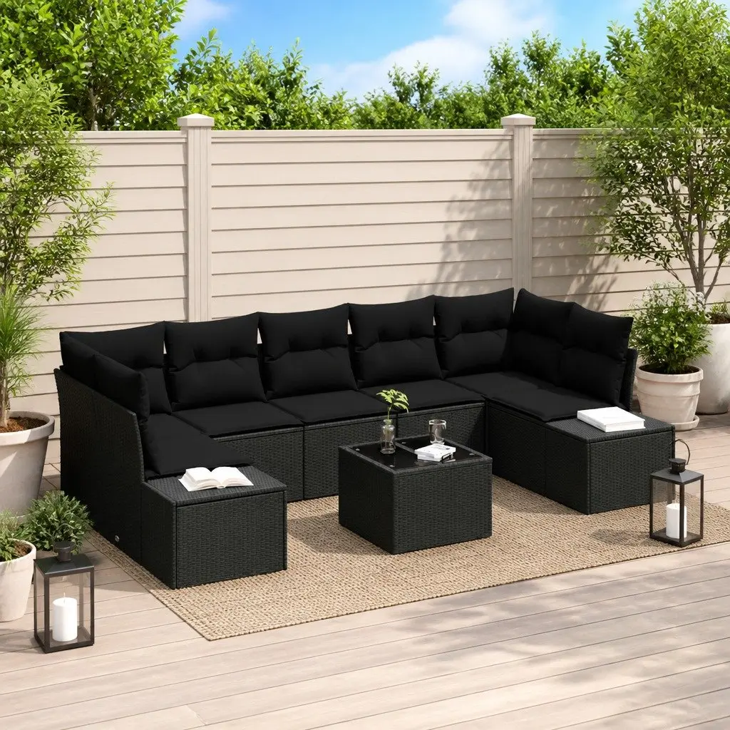 Modular Outdoor Garden Sofa Set 8 Piece Poly Rattan Black with Adjustable Glass Top Table