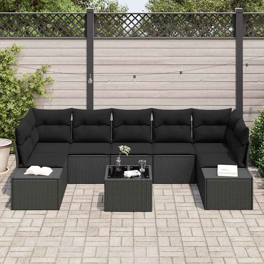 Modular Outdoor Garden Sofa Set 8 Piece Poly Rattan Black with Adjustable Glass Top Table
