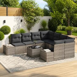 Value-Driven 9-Piece Grey Poly Rattan Sofa Set