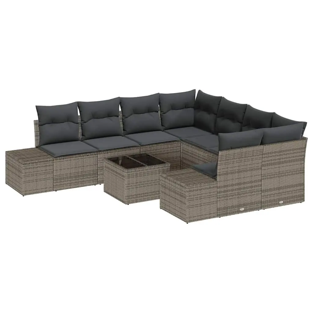 Poly Rattan Garden Sofa Set with Cushions 9 pcs Grey Outdoor Patio Furniture
