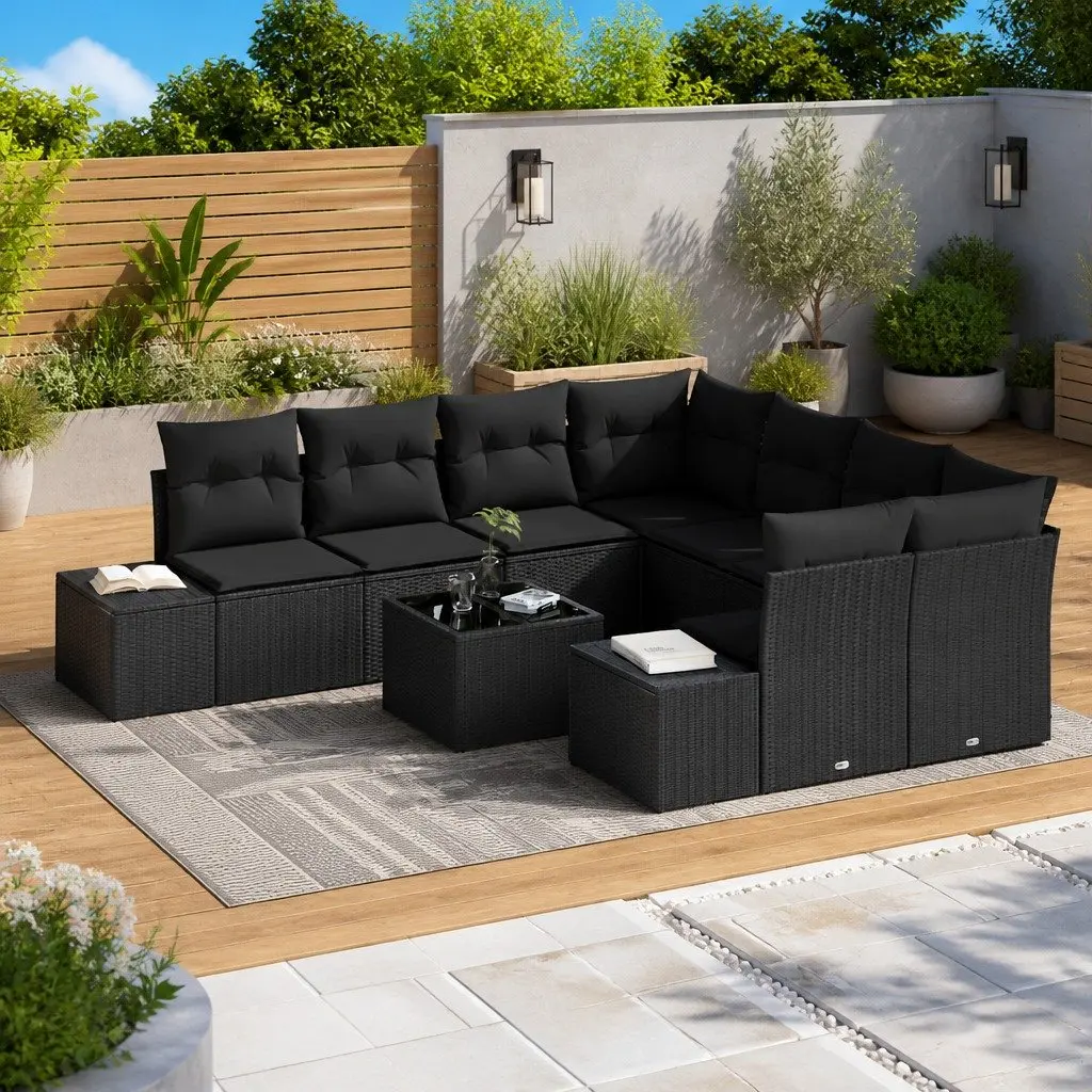9 Piece Outdoor Garden Sofa Set Poly Rattan Furniture Black Patio Lounge